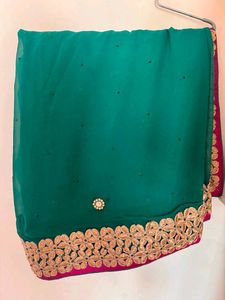 Sea Green Embroidered Saree With Blouse