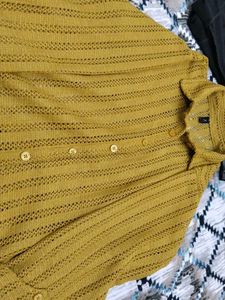 Mustard Knit Button-Down Top