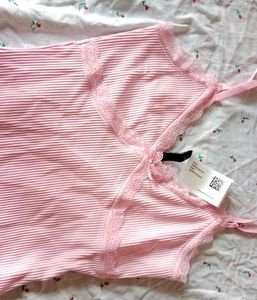 Pink Ribbed Lace Trim Mini Dress