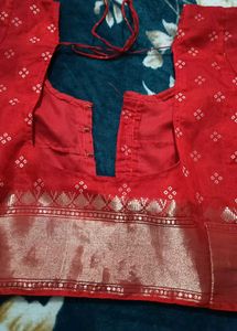 Red Cotton Joint  Bandhni Saree