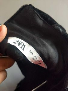 ZARA Black Faux Leather Velvet Top