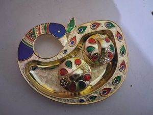 Peacock Showpiece with Tikka And Rice Bowl