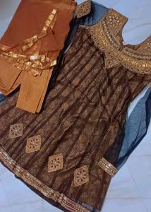 Girl Aline Frock With Bottom And Dupatta Set