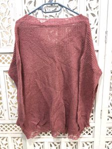 Chic Burgundy V-Neck Knit Pullover  A
