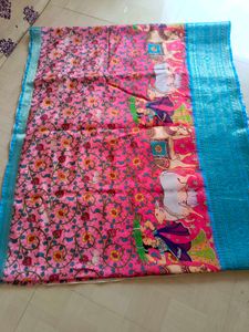 Pichwai Digital Kalamkari Print Saree 💙❤️