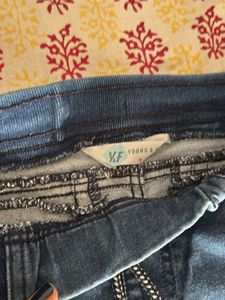 Y&amp;F Girls Denim cuffed Jeans with drawstring