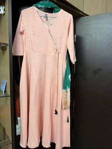 Peach Angrakha Kurti with Dupatta