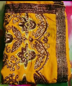 Sequence Dimond Work Saree With Blouse Material