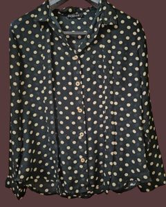 Black Polka Dot Sheer Button-Down Shirt