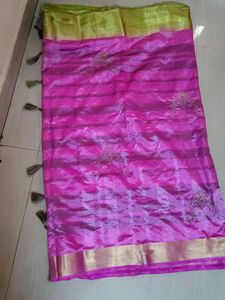 Pink Saree With Work Blouse
