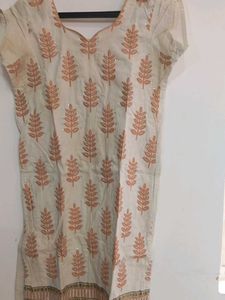 Half White Kurti With Brown Thread Work