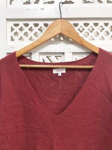Imported Burgundy V-Neck Knit Sweater C