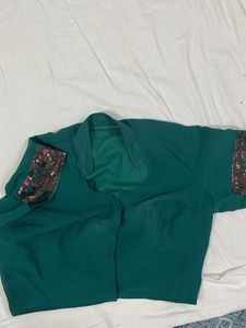 Emerald Green Floral Embroidered Saree