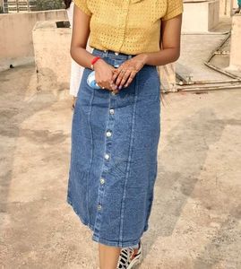 Denim Button-Down Midi Skirt