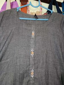 Gray Embroidered Detail Kurti