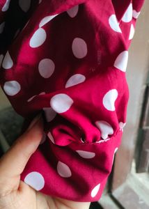 Full Sleeves Polka Print Women Red Off Shoulder Crop Top