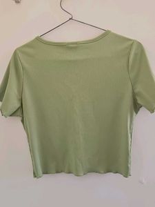 Cute Green V-Neck Crop Top