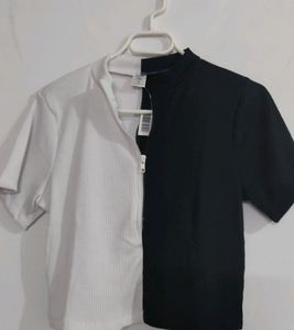 Black White Dual Tone Ribbed Crop Top