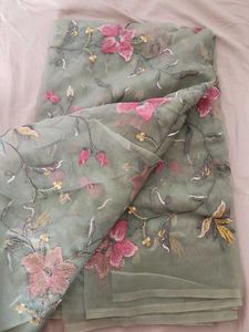 Green Floral Organza Dress/Saree Material