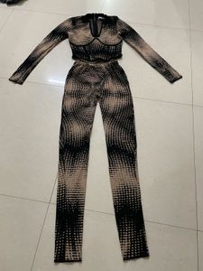 Corset  Sweater Jumpsuit - Taupe/combo