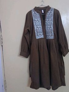 Embroidered Brown Tunic Dress