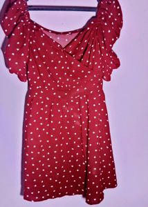 Beautiful Blood Red One Piece Frock With Small Whi