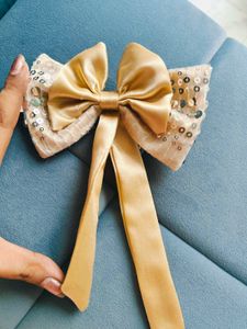 Fancy Golden Sequins Big Bow Alligator Clip