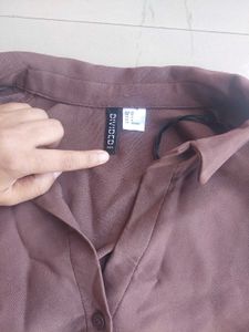 H &amp; M Brown Back Tie Crop Shirt