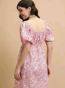Pink Floral Puff Sleeve Dress