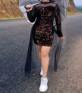 Golden Sequence Black Bodycon Dress For Women