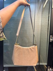 Beige Nude Sling Bag With Chain