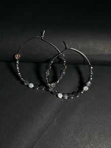 Silver Beaded Hoop Earrings