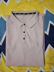 H&M Light Pink Waffle Knit Polo T-Shirt