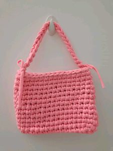 Pink Crochet Handy Bag