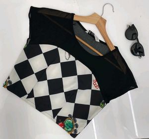 Checkerboard Jewel Print Top