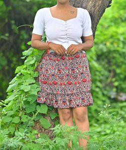 Offer New Print Ruffle Mini Skirt