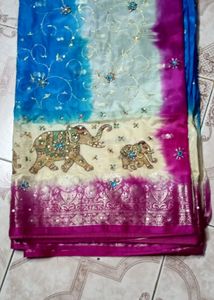 Elegant Elephant Print Saree