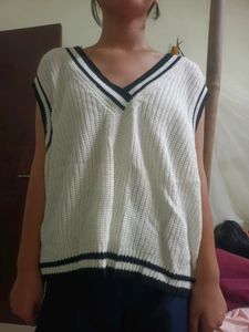 Off White Shoulder Less Sweater For Women