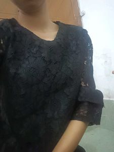 Black Lace Top with Flared Sleeves