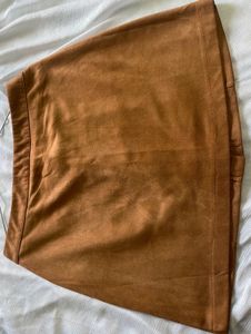 Brown Suede Button-Front Mini Skirt