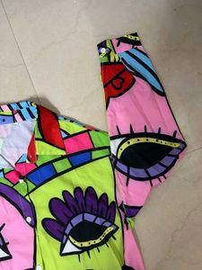 Abstract Face Print Button-Down Shirt