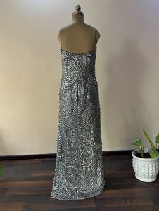 Silver Square Sequins Heavy Embellished Slit Dress