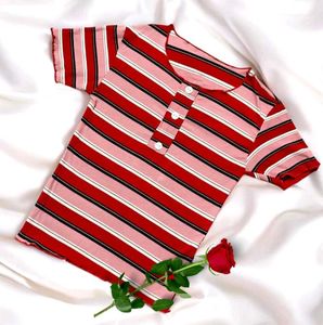 Red and Pink Striped Top