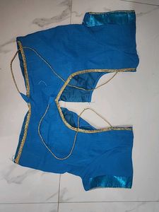 Plain Blue Saree With Simple Beed Work