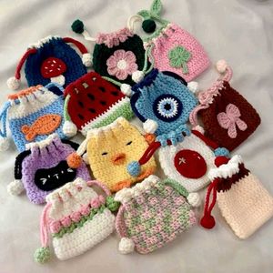 Cute Crochet Drawstring Pouches, 1 pouch