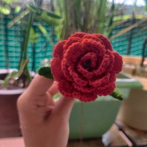 Handmade Crocheted Red Rose Flower