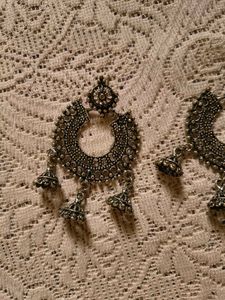 Boho Oxidized Silver Jhumka Earrings &amp; Ring Set