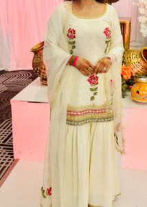 Elegant Off White Embroidered Garara Set