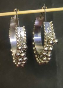 Silver Tone Dangle Hoop Earrings