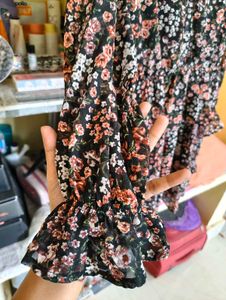 Black Floral Print Mini Dress